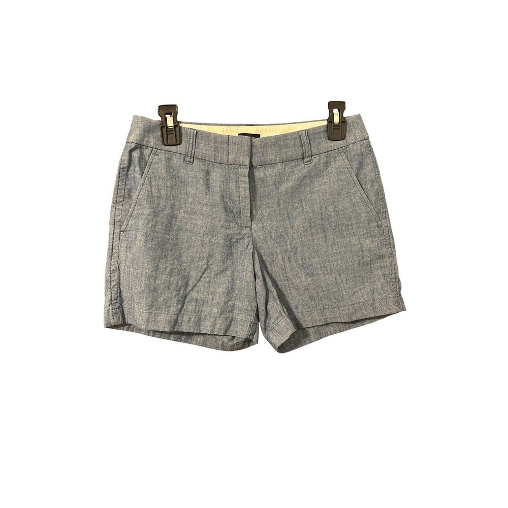 J.CREW Shorts Womens Size 2 Blue Flat Front Chino Khakis Chambray Cotton